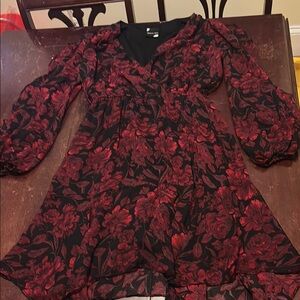 Floral Red and Black Dress-Maison Tara
